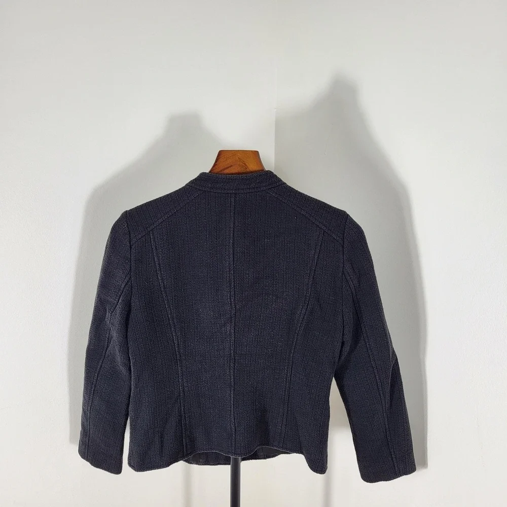 Ann Taylor Petite Moto Jacket Textured Tweed Gold Zip Charcoal Black 4P